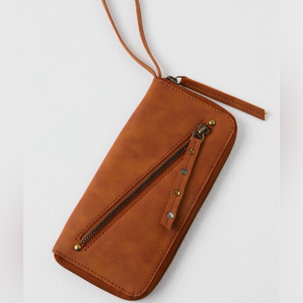 Free People Distressed Vegan Leather Wallet Wristlet, 8.5”x 4.5”; NWT